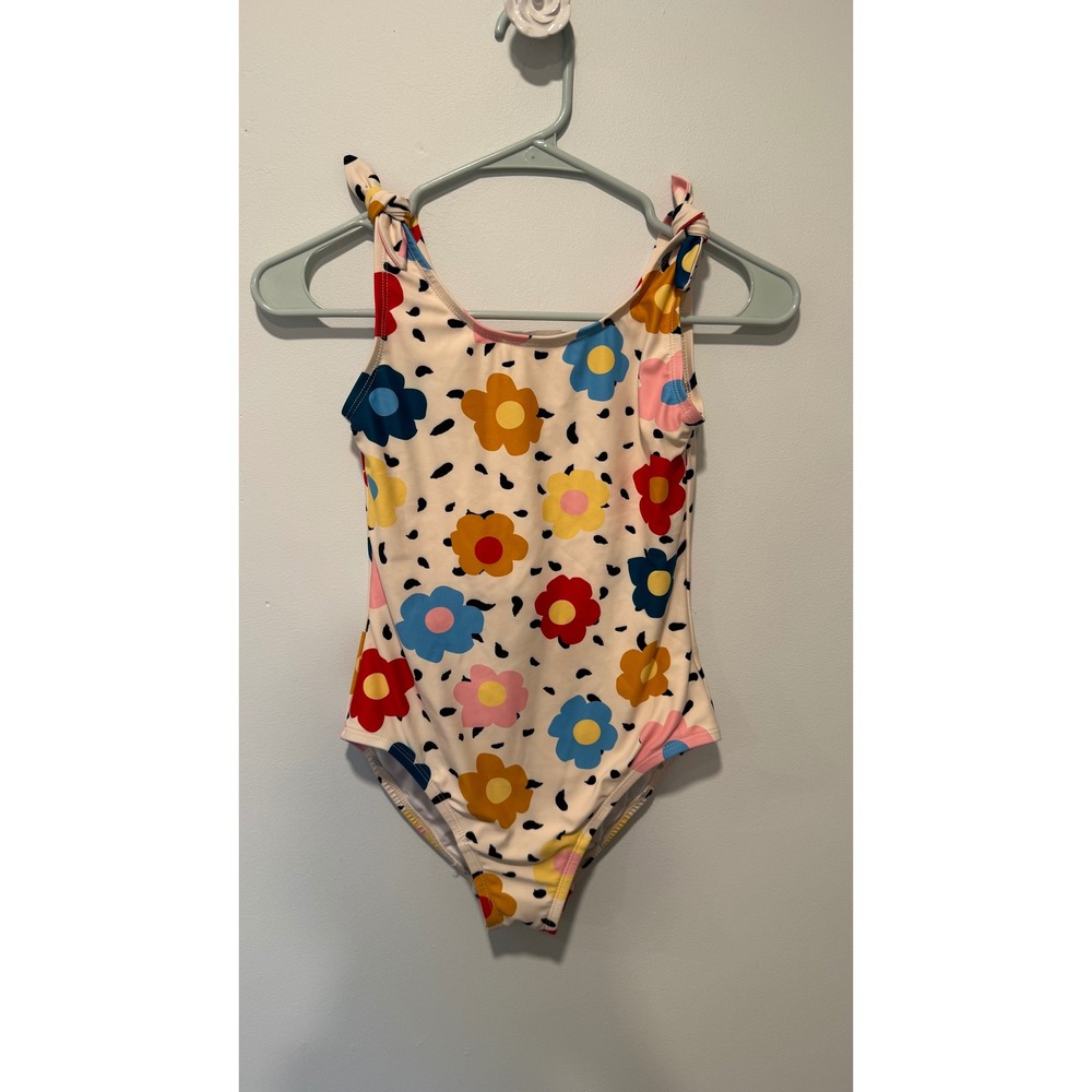 Hanna Andersson Girls Floral One Piece Swimsuit Size 12 150cm Tie Shoulder 62088
